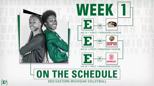 On the volleyball schedule for week 1 featuring student athletes MeKayla Koger and Angel Baylark