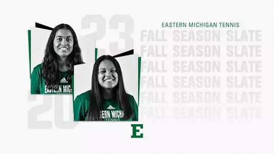 Graphic: 2023 Tennis Fall Schedule, featuring Prerna Vichare & Andrea Quiroz