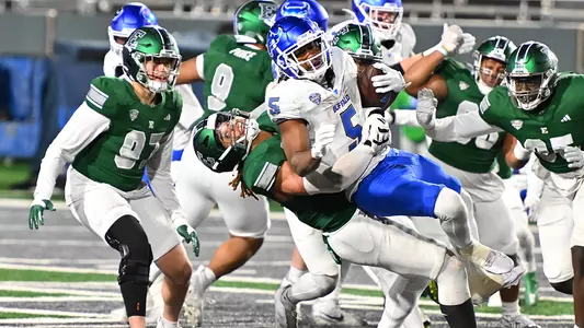 James Djonkam with a tackle against Buffalo
