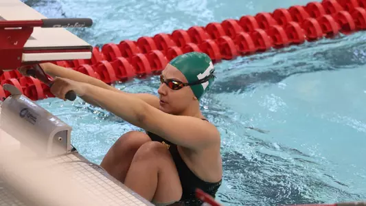 Azra Umut prepares to swim the 200-yard backstroke at the 2024 Denison Invite, Dec. 7, 2024