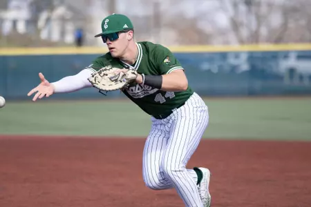 Nathan Ball Tosses a Ball for an Out Against Belmont, Feb. 17, 2024