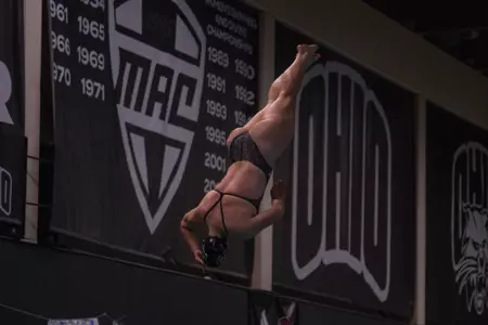 Keira Veltigian competes in the 1m dive at he 2024 MAC Championships, Feb. 29, 2024