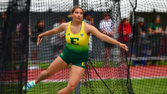 Miranda Cadwell in action in the discus
