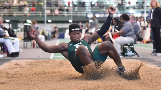 Formula Thompson long jumps at the 2024 MAC Indoor Championships