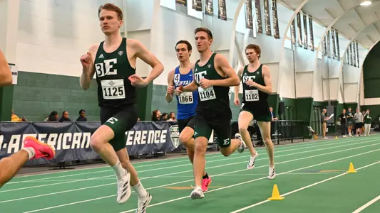 Linus Vennemann, Ty Dailey, and Ronnie Brandal compete in the 800m time trials at the 2024 MAC Indoor Track and Field Championships