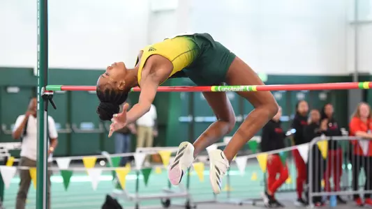 Micah Martin high jumps at the 2024 MAC Indoor Track and Field Championships, Feb. 24