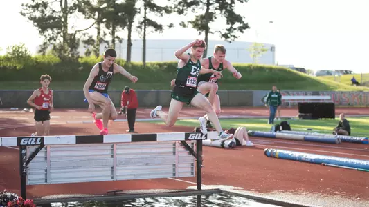 Sam Peterson and Linus Vennemann run the 3,000m steeplechase at the 2024 MAC Outdoor Championships, May 10, 2024