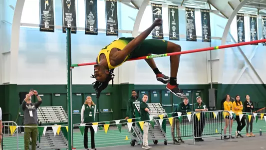 Ousman Kamara high jumps at the 2024 MAC Indoor Championships