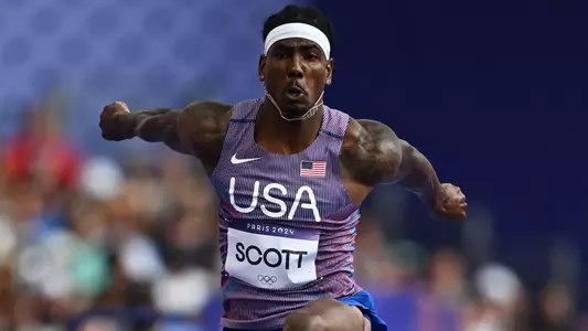 Donald Scott competes in the triple jump in the 2024 Paris Summer Olympics