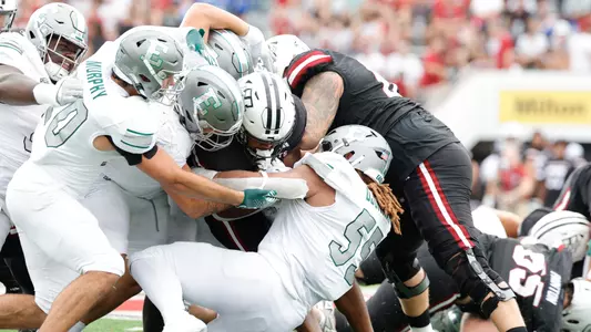 James Djonkam brings down a UMass rusher