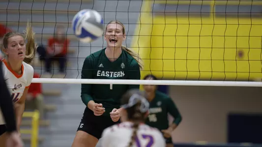 Hatteras Welker celebrates a block against Evansville, Sept. 13, 2024