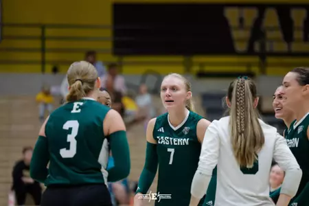 The Eastern Michigan University volleyball team compete in the Popcorn Classic vs Valparaiso, September 1st, 2023. (Photo by: Walt Middleton Photography)