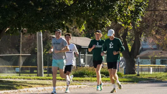 Cross Country Ronan Codyre, Wyatt Houchens, Carson Vanderschaaf, Kian Wiles running at practice