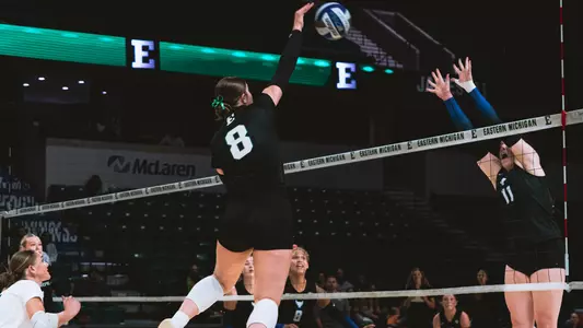 Bri Struck striking a volleyball against Buffalo, Oct. 24