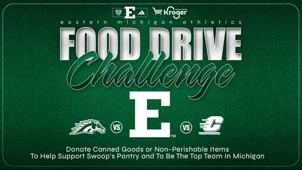 Graphic announcing 2025 MAC Rivalry Canned Food Drive against CMU and WMU