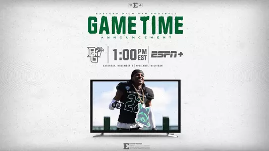 Football graphic depicting the game time and television designation for the Nov. 8 game with Bowling Green