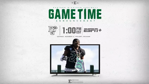 Football graphic depicting the game time and television designation for the Nov. 8 game with Bowling Green