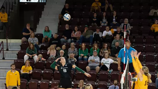 Ava Siefke attacks the ball at Central Michigan, Oct. 7, 2025