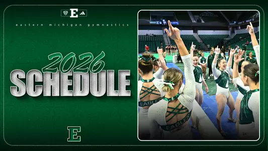 EMU Gymnastics 2026 Schedule Release Graphic