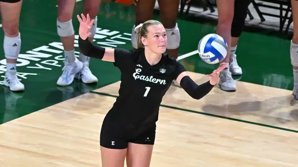 Hatteras Welker serves the ball against Ball State in the 2025 season