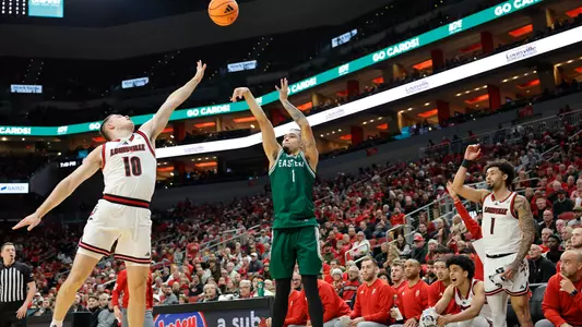 Mak Manciel shortly after shooting a basketball at Louisville, Nov. 24, 2025