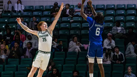 Merritt Alderink jumping to block a free-throw