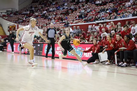 Ainhoa Cea dribbles the ball at Indiana, Dec. 14, 2025