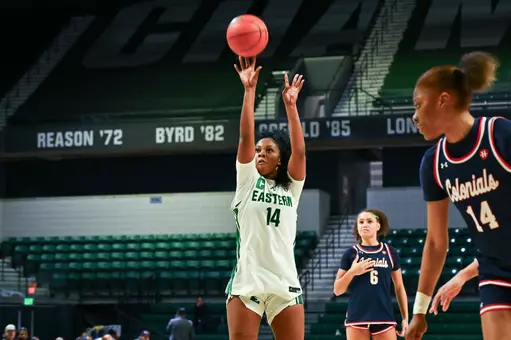 Sisi Eleko shoots a free throw against Robert Morris, Nov. 26, 2025