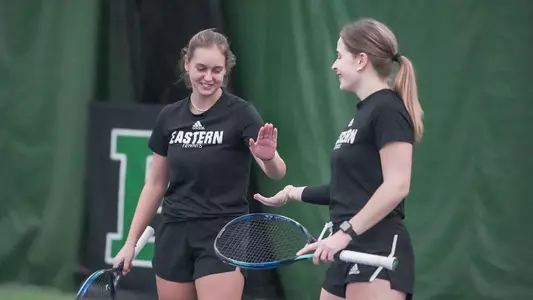 Viki Hazmukova and Marta Komar in doubles action 2025