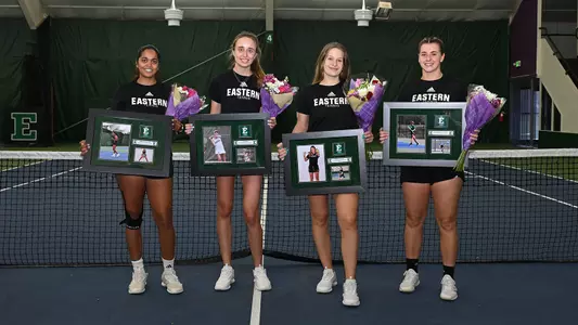 Senior Day photo 2025 featuring Brichackova, Komar, Tria, and Vichare
