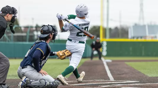 Brendan Kleiman takes a swing in the 2025 season against Toledo, April 13, 2025