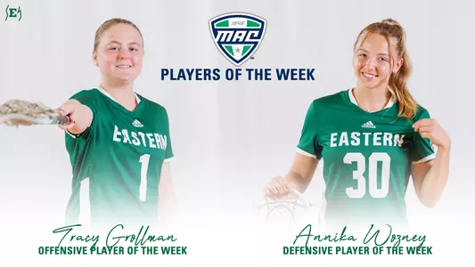 Tracy Grollman and Annika Wozney MAC Players of the Week graphic, April 22, 2025