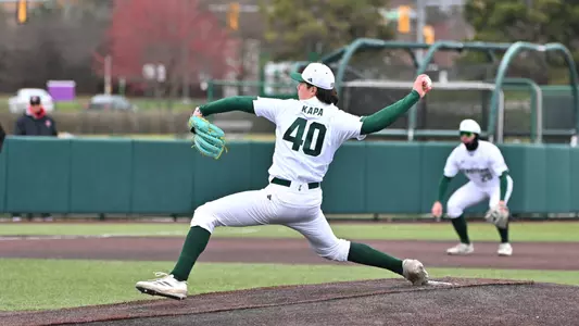Tyler Kapa pitches against Ball State, April 6, 2025