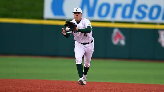 Cooper Vance fields a ball against Toledo in the 2025 MAC Tournament, May 23, 2025