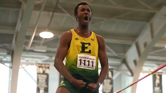 Lucky Fiaku celebrates clearing the bar at the 2025 MAC ITF Championships