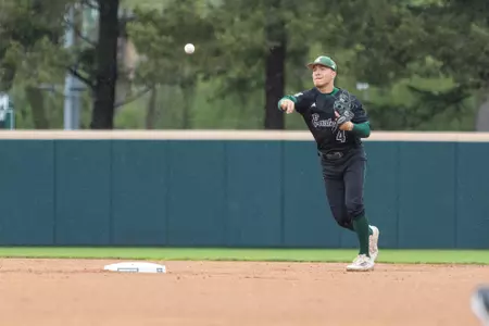 Cooper Vance throws to first at Michigan State, May 6, 2025