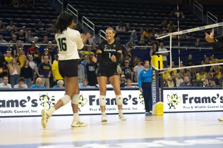 Hatteras Welker celebrates a point at Michigan, Sept. 2, 2025