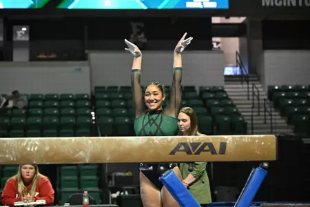 Kendall Landry After Beam Performance at Eastern Michigan's Tri-Meet on Jan. 22