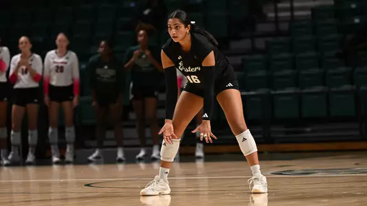 Surabhi Srinivasan waits for serve against Cornell, Sept. 18, 2026