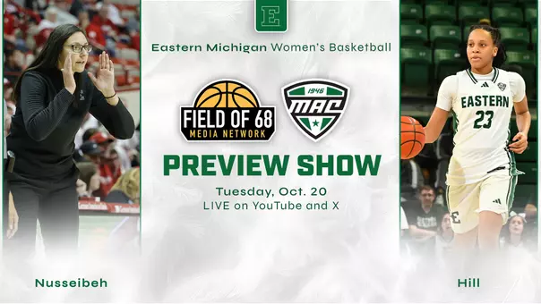 Sahar Nusseibeh (left) and Peyton Hill appear on a graphic promoting the Oct. 20 Field of 68 MAC Season Preview Show live on YouTube