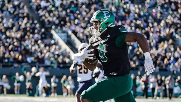 Joshua Long races down the sideline into the end zone on a touchdown reception against Toledo on Homecoming