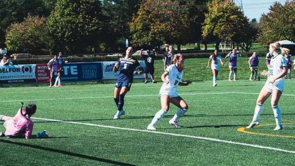 Annalyse Bauer and Kate Cerveny after Bauer's goal vs. Kent State, Oct. 4, 2026