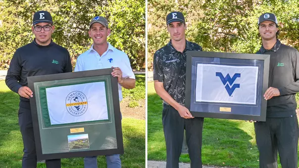 Vicente Quiroga (L), Robby Turnbull (second from R), and Felipe Suarez (R) pose with their trophies after sharing medalist honors at their respective tournaments, Oct. 5-6, at Nemacolin Resort.