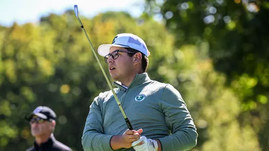 Vicente Quiroga watches his shot take flight at the Nemacolin Collegiate Invitational, Oct. 6, in Farmington, Pa.