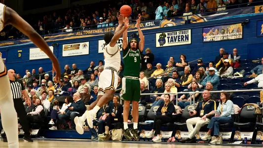 Addison Patterson attempting a three-point basketball shot at Kent State, Feb. 11, 2026