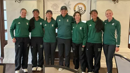 The women's golf team poses for a group picture after placing second at the Alice & John Wallace Invitational, Feb. 16, 2026