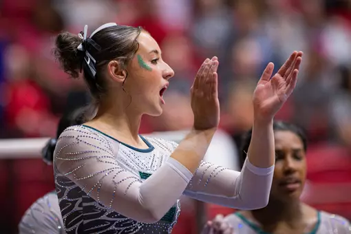 Analiah Solorio Cheering on Her Teammate On Floor At Ball State Meet
