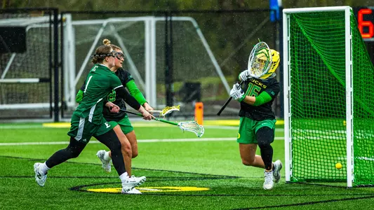 Tracy Grollman follows through on her shot that resulted in one of two goals she scored at Oregon, Feb. 22