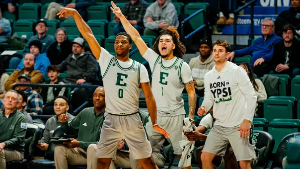 Gregory Lawson II After Shooting a Three-Point Basketball Shot vs. Akron, Feb. 3, 2026