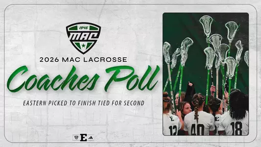 Graphic showing sticks in the air for the 2026 MAC Lacrosse Preseason Coaches Poll